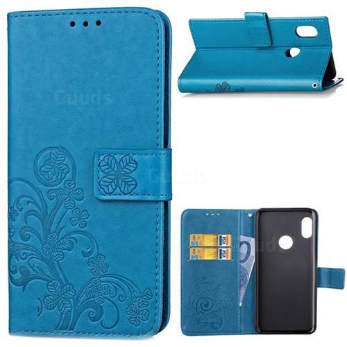 Embossing Imprint Four-Leaf Clover Leather Wallet Case for Xiaomi Redmi Note 5 Pro - Blue