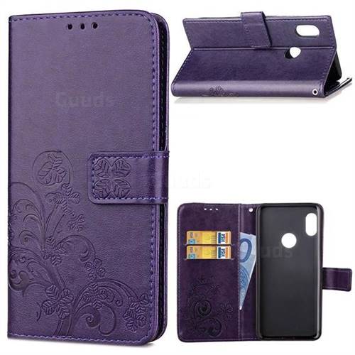 Embossing Imprint Four-Leaf Clover Leather Wallet Case for Xiaomi Redmi Note 5 Pro - Purple
