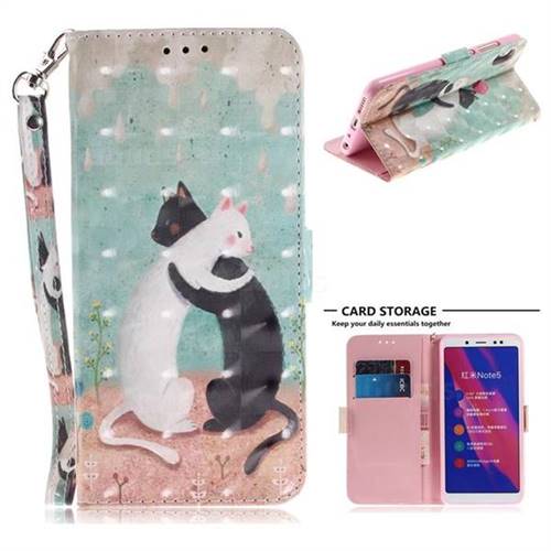 Black and White Cat 3D Painted Leather Wallet Phone Case for Xiaomi Redmi Note 5 Pro