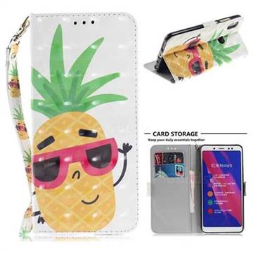 Pineapple Glasses 3D Painted Leather Wallet Phone Case for Xiaomi Redmi Note 5 Pro