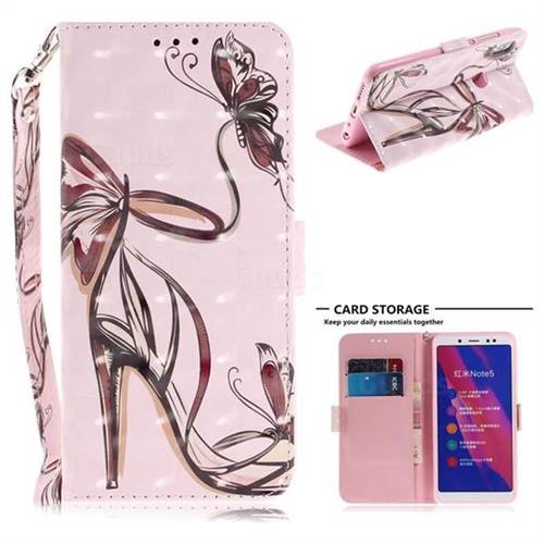Butterfly High Heels 3D Painted Leather Wallet Phone Case for Xiaomi Redmi Note 5 Pro
