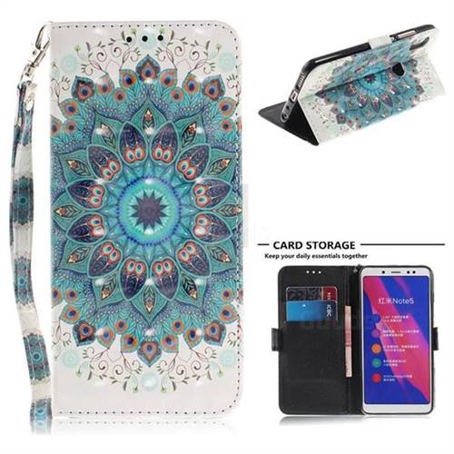 Peacock Mandala 3D Painted Leather Wallet Phone Case for Xiaomi Redmi Note 5 Pro