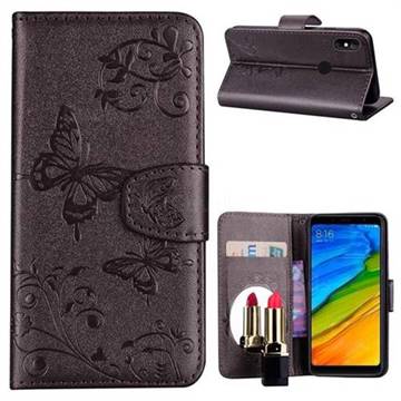 Embossing Butterfly Morning Glory Mirror Leather Wallet Case for Xiaomi Redmi Note 5 Pro - Silver Gray