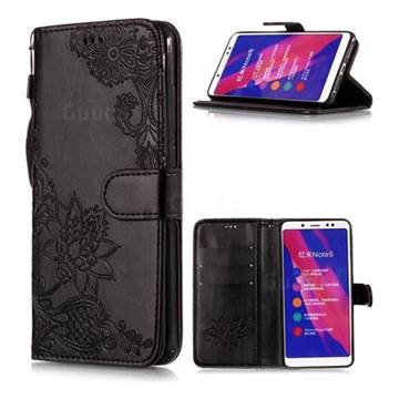 Intricate Embossing Lotus Mandala Flower Leather Wallet Case for Xiaomi Redmi Note 5 Pro - Black