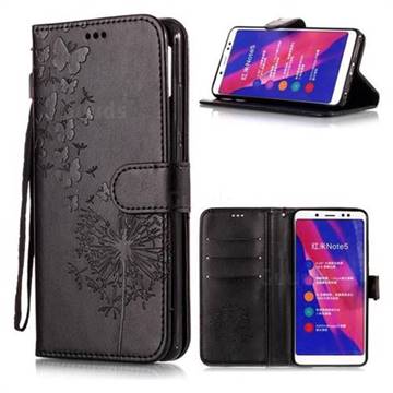 Intricate Embossing Dandelion Butterfly Leather Wallet Case for Xiaomi Redmi Note 5 Pro - Black