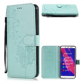 Intricate Embossing Dandelion Butterfly Leather Wallet Case for Xiaomi Redmi Note 5 Pro - Green