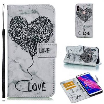 Marble Heart PU Leather Wallet Phone Case for Xiaomi Redmi Note 5 Pro - Black