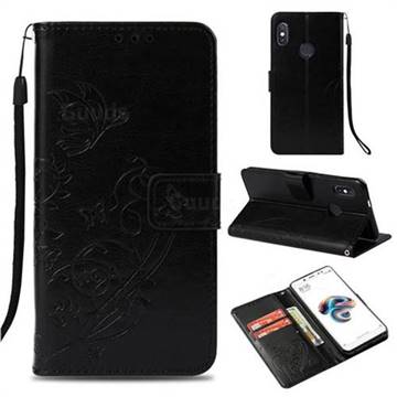 Embossing Butterfly Flower Leather Wallet Case for Xiaomi Redmi Note 5 Pro - Black