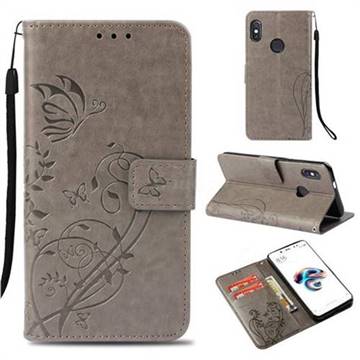 Embossing Butterfly Flower Leather Wallet Case for Xiaomi Redmi Note 5 Pro - Grey