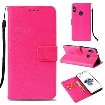 Embossing Butterfly Flower Leather Wallet Case for Xiaomi Redmi Note 5 Pro - Rose