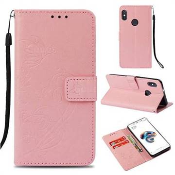Embossing Butterfly Flower Leather Wallet Case for Xiaomi Redmi Note 5 Pro - Pink