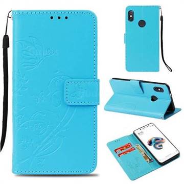 Embossing Butterfly Flower Leather Wallet Case for Xiaomi Redmi Note 5 Pro - Blue