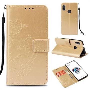 Embossing Butterfly Flower Leather Wallet Case for Xiaomi Redmi Note 5 Pro - Champagne