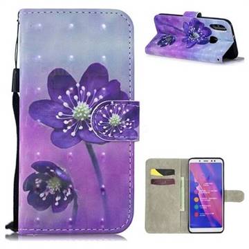Purple Flower 3D Painted Leather Wallet Phone Case for Xiaomi Redmi Note 5 Pro