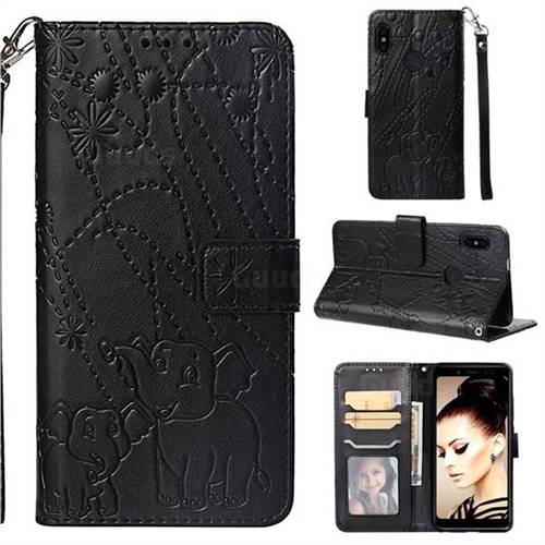 Embossing Fireworks Elephant Leather Wallet Case for Xiaomi Redmi Note 5 Pro - Black