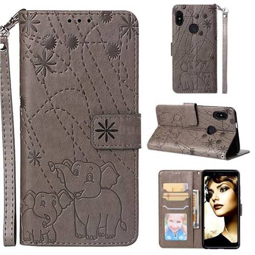 Embossing Fireworks Elephant Leather Wallet Case for Xiaomi Redmi Note 5 Pro - Gray