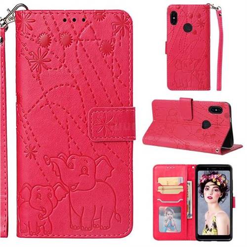 Embossing Fireworks Elephant Leather Wallet Case for Xiaomi Redmi Note 5 Pro - Red