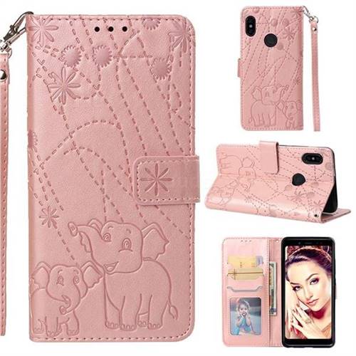 Embossing Fireworks Elephant Leather Wallet Case for Xiaomi Redmi Note 5 Pro - Rose Gold