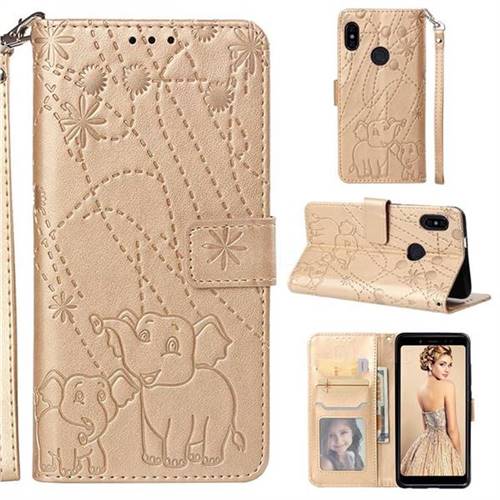 Embossing Fireworks Elephant Leather Wallet Case for Xiaomi Redmi Note 5 Pro - Golden