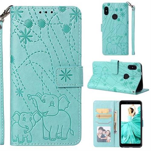 Embossing Fireworks Elephant Leather Wallet Case for Xiaomi Redmi Note 5 Pro - Green