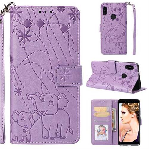Embossing Fireworks Elephant Leather Wallet Case for Xiaomi Redmi Note 5 Pro - Purple