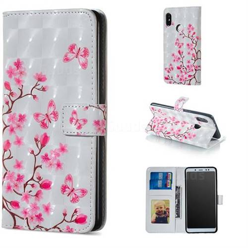 Butterfly Sakura Flower 3D Painted Leather Phone Wallet Case for Xiaomi Redmi Note 5 Pro