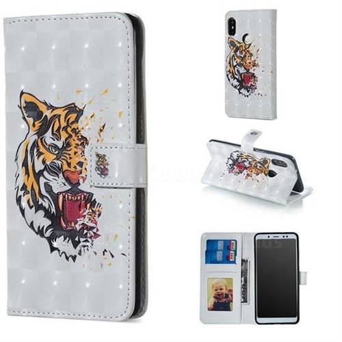 Toothed Tiger 3D Painted Leather Phone Wallet Case for Xiaomi Redmi Note 5 Pro