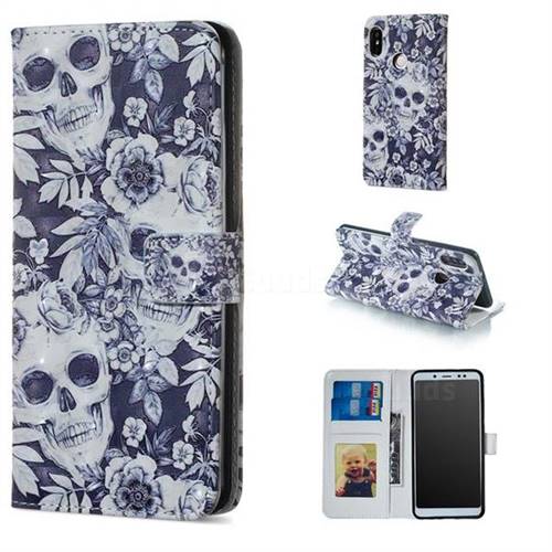 Skull Flower 3D Painted Leather Phone Wallet Case for Xiaomi Redmi Note 5 Pro