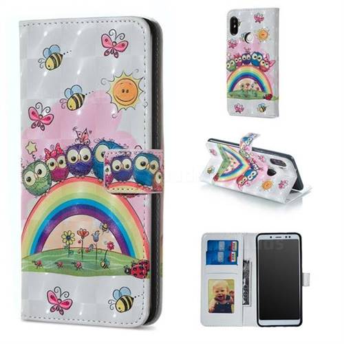 Rainbow Owl Family 3D Painted Leather Phone Wallet Case for Xiaomi Redmi Note 5 Pro
