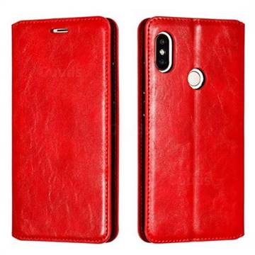 Retro Slim Magnetic Crazy Horse PU Leather Wallet Case for Xiaomi Redmi Note 5 Pro - Red