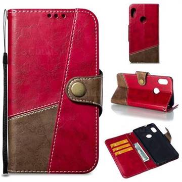 Retro Magnetic Stitching Wallet Flip Cover for Xiaomi Redmi Note 5 Pro - Rose Red