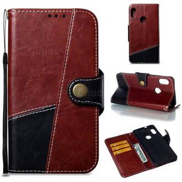 Retro Magnetic Stitching Wallet Flip Cover for Xiaomi Redmi Note 5 Pro - Dark Red