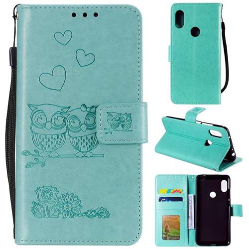 Embossing Owl Couple Flower Leather Wallet Case for Xiaomi Redmi Note 5 Pro - Green