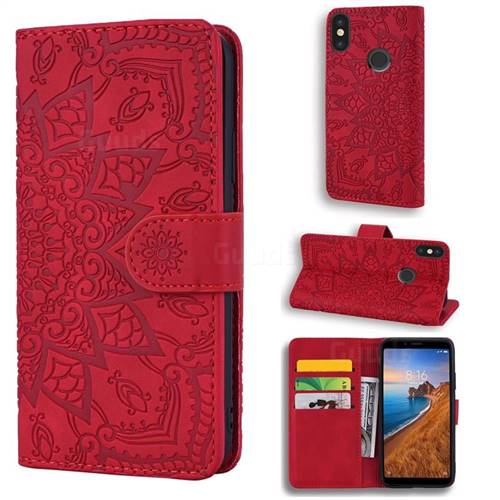 Retro Embossing Mandala Flower Leather Wallet Case for Xiaomi Redmi Note 5 Pro - Red