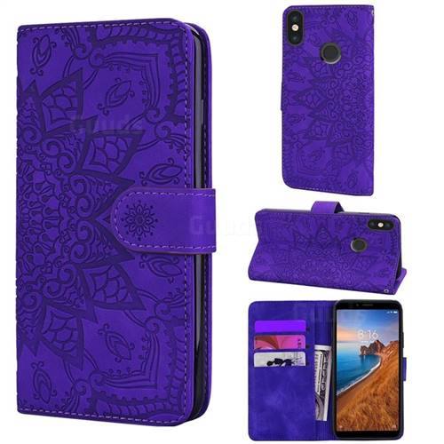 Retro Embossing Mandala Flower Leather Wallet Case for Xiaomi Redmi Note 5 Pro - Purple
