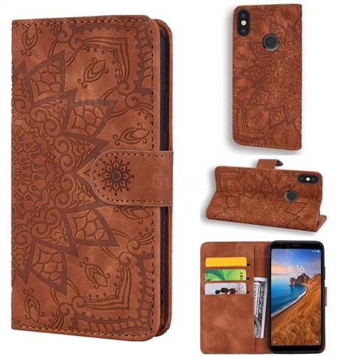 Retro Embossing Mandala Flower Leather Wallet Case for Xiaomi Redmi Note 5 Pro - Brown