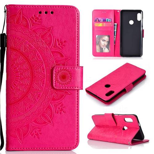 Intricate Embossing Datura Leather Wallet Case for Xiaomi Redmi Note 5 Pro - Rose Red