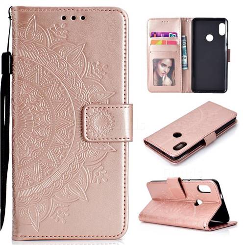 Intricate Embossing Datura Leather Wallet Case for Xiaomi Redmi Note 5 Pro - Rose Gold