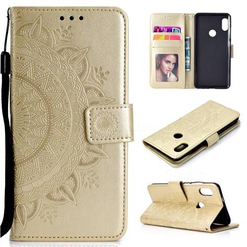 Intricate Embossing Datura Leather Wallet Case for Xiaomi Redmi Note 5 Pro - Golden