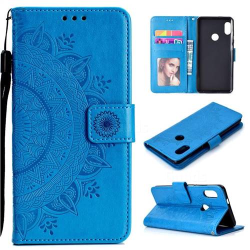 Intricate Embossing Datura Leather Wallet Case for Xiaomi Redmi Note 5 Pro - Blue