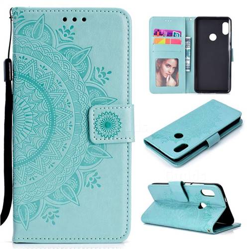 Intricate Embossing Datura Leather Wallet Case for Xiaomi Redmi Note 5 Pro - Mint Green