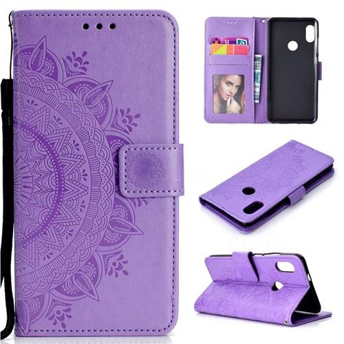 Intricate Embossing Datura Leather Wallet Case for Xiaomi Redmi Note 5 Pro - Purple