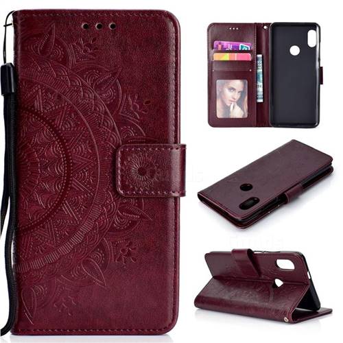Intricate Embossing Datura Leather Wallet Case for Xiaomi Redmi Note 5 Pro - Brown