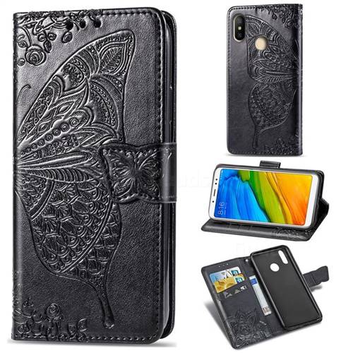 Embossing Mandala Flower Butterfly Leather Wallet Case for Xiaomi Redmi Note 5 Pro - Black