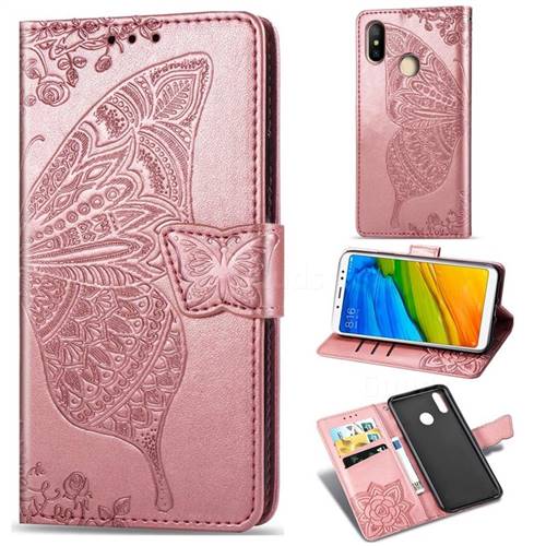 Embossing Mandala Flower Butterfly Leather Wallet Case for Xiaomi Redmi Note 5 Pro - Rose Gold