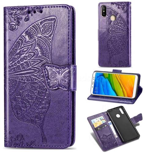 Embossing Mandala Flower Butterfly Leather Wallet Case for Xiaomi Redmi Note 5 Pro - Dark Purple