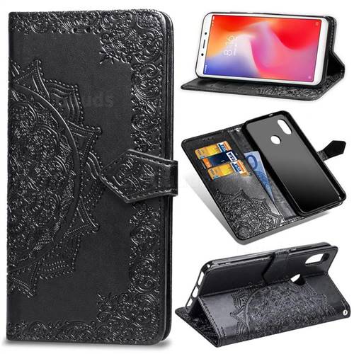 Embossing Imprint Mandala Flower Leather Wallet Case for Xiaomi Redmi Note 5 Pro - Black