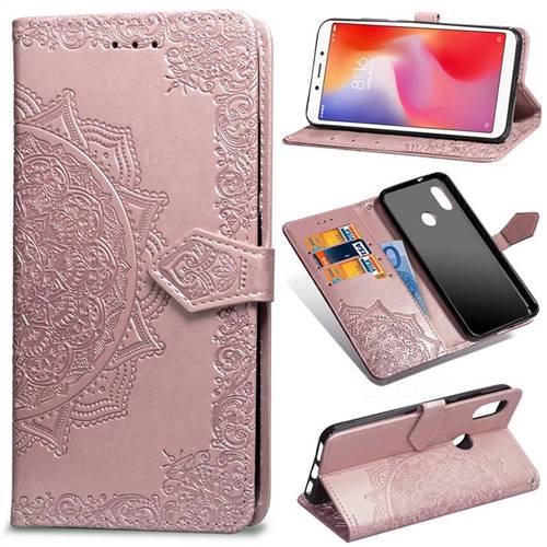 Embossing Imprint Mandala Flower Leather Wallet Case for Xiaomi Redmi Note 5 Pro - Rose Gold