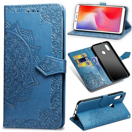 Embossing Imprint Mandala Flower Leather Wallet Case for Xiaomi Redmi Note 5 Pro - Blue