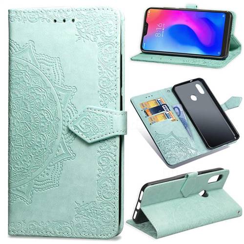 Embossing Imprint Mandala Flower Leather Wallet Case for Xiaomi Redmi Note 5 Pro - Green